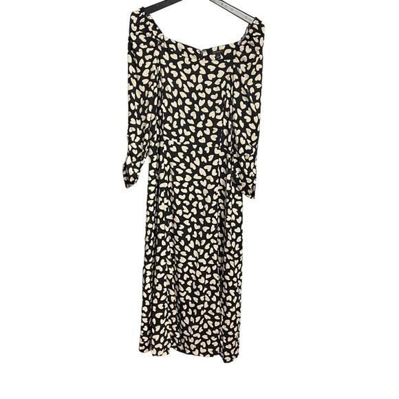 Ann Taylor Long Ruched Sleeve Dress Size 6 Black with Ivory Hearts Square Neck - Picture 8 of 10